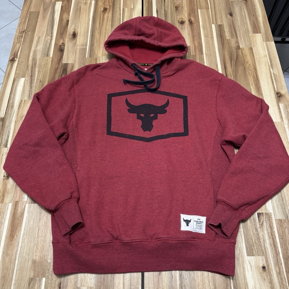 Under Armour Project Rock Hoodie Mems M Red Iron Paradise Fleece Gym‎ Drawstring